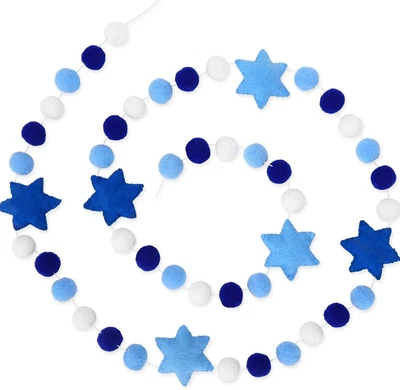 Ханука войлок баннер гексаграмма звезда войлок гирлянда синий белый Ханука помпон вечеринки - Изображение 1 из 4