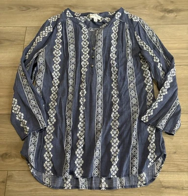 Kim Rogers 蓝色花卉衬衫 V 领小号大号 — 第 1/4 张图片