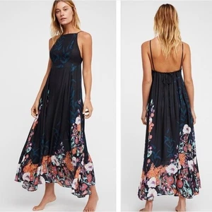 NWT Free People Intimately Embrace It Maxi Slip Dress Size L Black Combo Floral - Picture 1 of 10