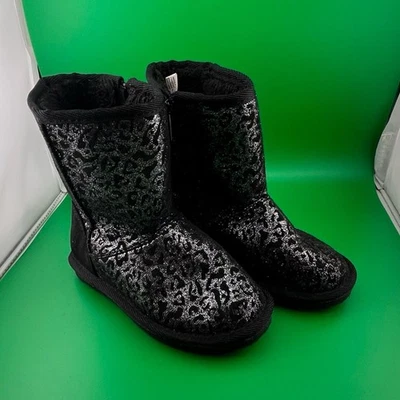 Botas de piel de oveja HARPER CANYON para niñas grandes negras/plateadas metálicas con estampado animal talla 10 Foto 1 de 4