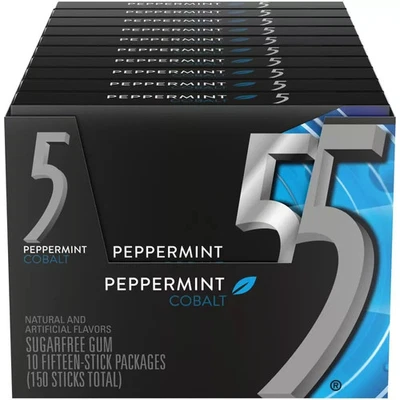 5 Gum Peppermint Cobalt Sugar Free Gum - 15 Packs (10 Sticks Per Pack) Bulk Lot - Image 1 of 4