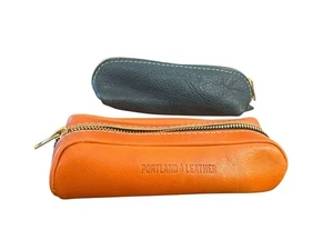 2 Portland Leather Goods Pencil Stationary Make Up Ballpark Cases Blue Orange - Picture 1 of 18