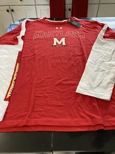 MENS UNDER ARMOUR NCAA MARYLAND TERPS BASKETBALL LONG SLEEVE SHIRT RED XL  NWT - Picture 1 of 5