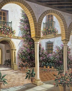 Ölgemälde Francisco Jose Retamero Sanchez (XX) Mediterranes Idylle 62x54cm - Bild 1 von 13