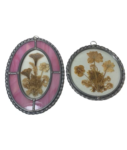 2 Lasting Impressions Pewter Frame Dried Flower Floral Wall Hanging Suncatcher Cover