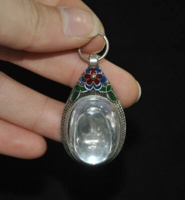 2" Antiguo Tibetano Plata Incrustación Blanco Gemas Paz Talismán Colgante Estatua Foto 1 de 4