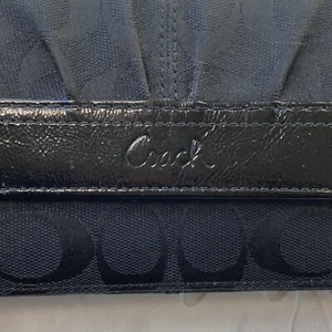 Coach Envelope Wallet Black Canvas Logo Leather Trim Y2K Vintage Large Pleated - Picture 1 of 17