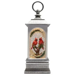 Linterna de Mesa LED Navidad Remolino Cardenal Blanco y Rojo 9.25" - Imagen 1 de 2