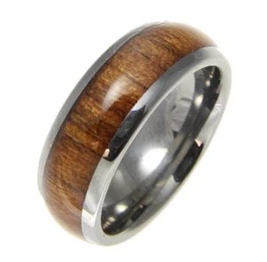 GENUINE INLAY HAWAIIAN KOA WOOD BAND RING TUNGSTEN COMFORT FIT DOME STYLE 8MM - Picture 1 of 4