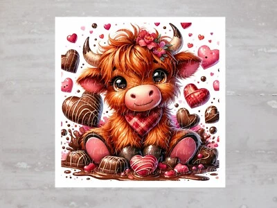 Painel de tecido Sweet Candy Valentines Highland Cow artesanato costura colcha bloco A525 - Imagem 1 de 4