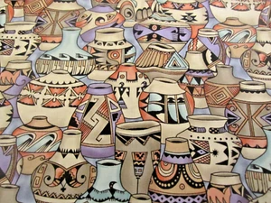 Vintage MICHAEL MILLER Native Pots Indian Cotton Fabric Southwest 1yd 9" x 42 - Picture 1 of 7