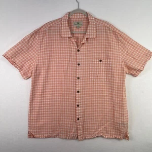 Island Shores Men's 2XL XXL Orange Check Linen Blend Shirt Relaxed Tropical - Picture 1 of 12