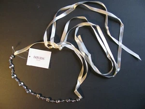 DAVID'S BRIDAL Crystal Silver Ivory Sash Ribbon Adjustable Festival Party NOS  - Picture 1 of 3