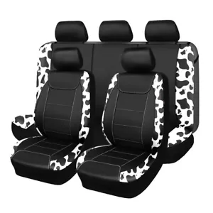 Flying Banner Cute Cow Car Seat Covers Full Set Black Fit Cup Holders Cushioned - Picture 1 of 10
