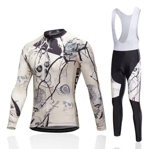 Men's Cycling Long Bib Pants Cycle Jersey Long Sleeve Cycling Wear Kit Skeleton - Picture 1 of 7