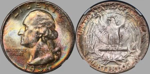 Cuarto de plata Washington 1954 25C NGC MS67+ moneda increíble tonificada solo 4 superior - Imagen 1 de 4