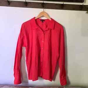 Eileen Fisher Linen Blend Button Down Shirt Red Size Medium Collar Long Sleeve