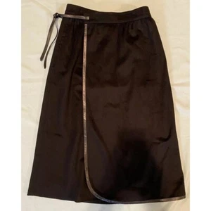 New VTG 70's Gucci 42 US 4 6 100% Cashmere Skirt Leather Midi Faux Wrap Black - Picture 1 of 6