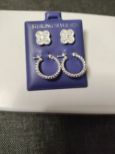 Sterling Silver 925 Stud And Tiny Hoop Set - Picture 1 of 1