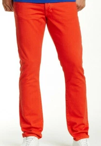 Vince Mens Size 30/33 Jeans Button Fly Straight Leg Denim Cadmium Orange Pants - Picture 1 of 5
