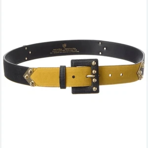 NEW Cabi Ornament Embossed Leather Suede Belt Size S mustard black statement - Picture 1 of 7