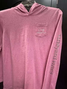 Vineyard Vines Girls XL Heather Pink Hoodie T-Shirt Iridescent Silver Whale Logo - Picture 1 of 7
