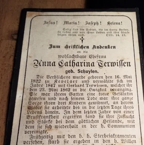 Anna Catharina Terwissen geb. Schuylen 1822 Kevelaer 1875 Ablaßgebet Totenzettel - Bild 1 von 2