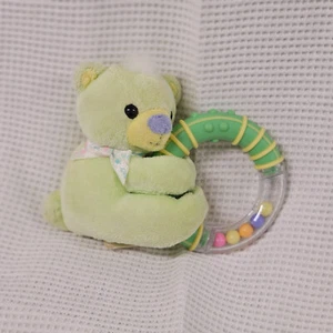 Vintage Carters Baby Tykes Green Teddy Bear Stuffed Plush Infant Toy Ring Rattle - Picture 1 of 3