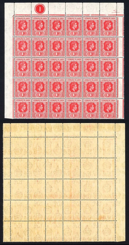 Bloque de placas Leeward Is SG98 1d Scarlet DIE de 30 (28 x U/M) Cat 420++ libras Foto 1 de 1