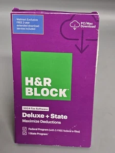 H&R Block Tax Software 2024 Deluxe + State PC/Mac USA [KEY CARD INCLUDED] - Afbeelding 1 van 2