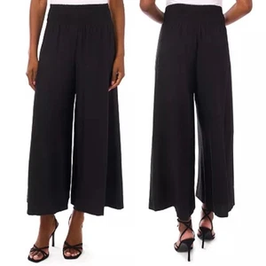 NUOVO VINCE CAMUTO Pantalone Gaucho Donna Gamba Larga Smocked Nero Taglia Large Pull On - Foto 1 di 8