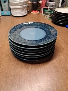 7 Threshold Kingsland 8.5" Salad Plates Blue Embossed Stoneware GUC bin 213 - Picture 1 of 10