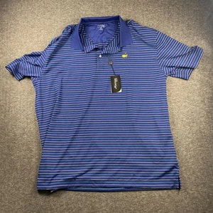 MASTERS TECH Golf Polo Shirt XXL Navy Blue Striped Augusta National Logo NWT - Picture 1 of 12