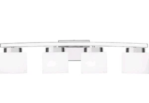 4 Light Modern Chrome Vanity Light Fixture w/ White Glass Shade, 31.5 Inches - Picture 1 of 7