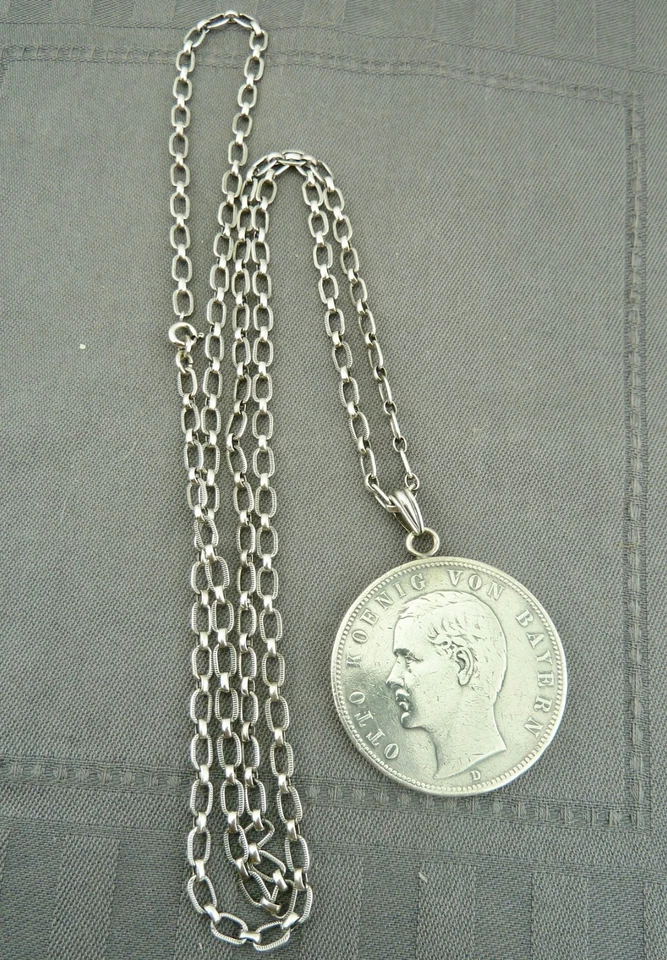 Anhänger Münze Silber 5 Mark 1902 D Otto von Bayern mit Kette - Bild 1 von 4