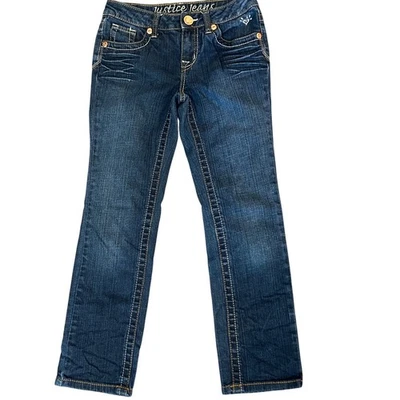 Jeans Justice Niñas Denim Lavado Oscuro Costuras Doradas Bolsillos Talla 8R Foto 1 de 4