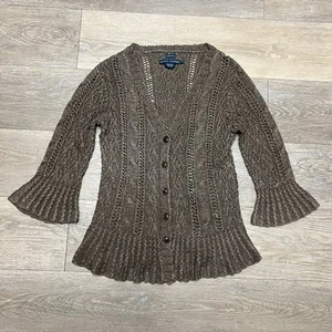 VTG Ralph Lauren Sweater Women's Medium 100% LINEN Hand Knit Italian Yarn Brown - Picture 1 of 13