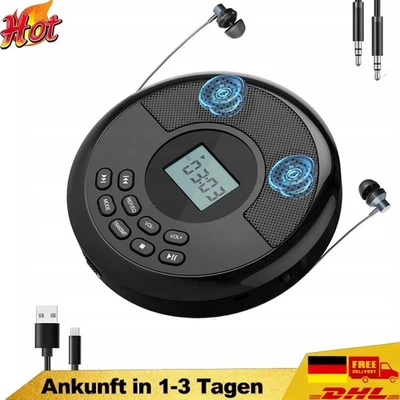 Tragbarer CD-Player Walkman Home Bluetooth USB MP3 Musik-Player Schwarz DE - Bild 1 von 4