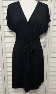 Nine West Dolman Sleeve V-Neck Faux Wrap Stretch Dress Size Large Black NWT - Picture 1 of 8
