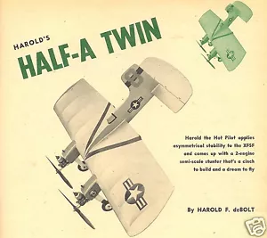 Model Airplane Plans (UC): dmeco's HALF-A TWIN 26"ws for twin .049's - Picture 1 of 5