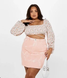Missguided Crop-Top gerafft Größe 18 Puffärmel Blumenmuster zum Binden NEU mit Etikett - Bild 1 von 5