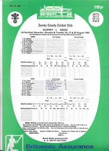 Cricket Scorecard 25 August 1984 - SURREY v. ESSEX (County Championship) - Picture 1 of 1