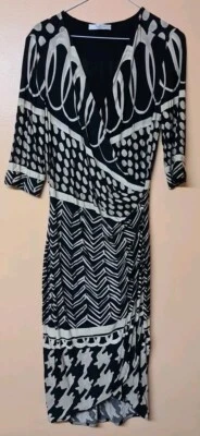 Vestido Max Mara Negro Bodycon Estampado Jersey Media Manga Drapeado Talla IT 44 UK 12 Foto 1 de 4