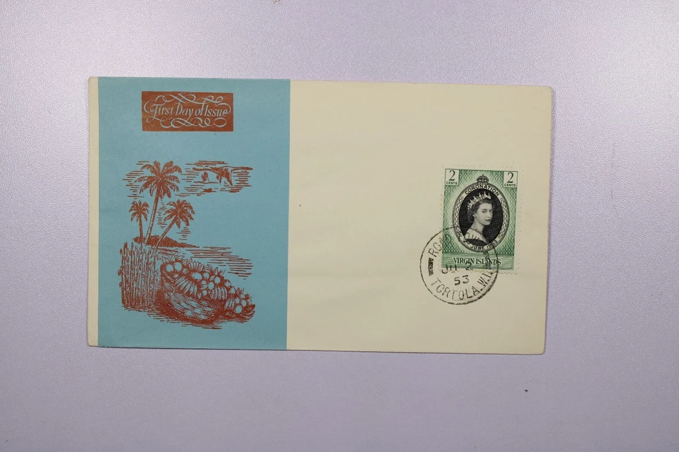 British Virgin Islands 1953 FDC - Roadtown, Tortola WI - F76089 - Image 1 of 2