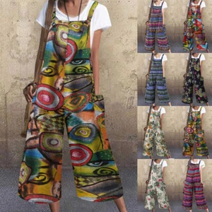 Plus Size Women Boho Jumpsuit Overalls Crop Pants Ladies Summer Romper Dungarees - Picture 1 of 20