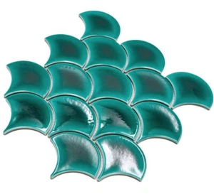 Mosaik dunkelgrün Fächeroptik Keramik glänzend ice crackeld Wand Küche WB13-FS5 - Bild 1 von 5