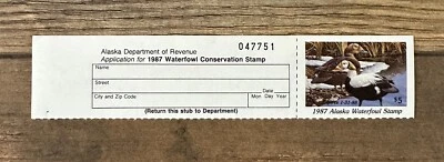 WTDstamps - 1987 ALASKA - State Duck Stamp - Mint OG NH **HUNTER TYPE** - Image 1 of 2