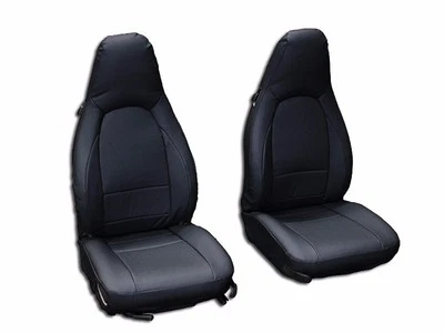 PORSCHE 911 928 944 968 BLACK LEATHER-LIKE CUSTOM MADE FRONT SEAT COVER - Image 1 of 4