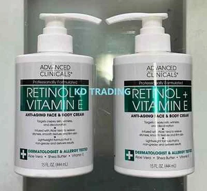(2-Pack) ADVANCED CLINICALS ~ RETINOL + VITAMIN E Anti-Aging FACE & BODY CREAM - Picture 1 of 4