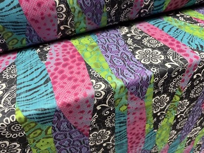 Scuba Crepe Stretch Spandex Jersey Fabric, Per Metre- Lace & Animal Stripe Print - Image 1 of 3